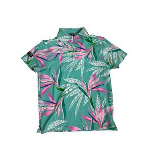 Sunday Swagger Polo Shirt Kids XS 5Y-6Y Green Floral Print Tropical Golf